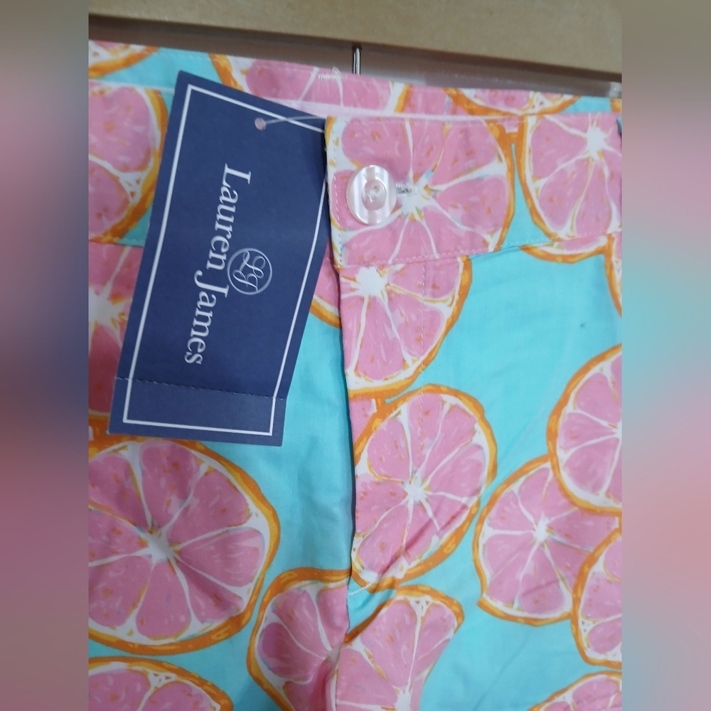 Lauren James Main Squeeze Citrus Print Poplin Shorts Resortwear Beach Vacation - Picture 2 of 7